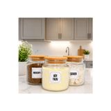 mafa home 3'lü Ahşap Vakum Kapaklı Cam Hazır Kahve Süt Tozu Şeker Saklama Kavanozu Seti 500 Ml Etiket Hediyeli