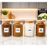 Mafa Home 4'lü Ahşap Vakum Kapaklı Cam Şeker Kahve Türk Kahvesi Hazır Kahve Saklama Kavanozu Seti 800 ml Etiket Hediyeli - Şeffaf - 4 Adet