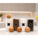 Mafa Home 4'lü Top Kapaklı Cam Çay Kahve Şeker Tuz Saklama Kavanozu 1400 ml Etiket Hediyeli - Şeffaf - 4 Adet
