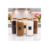mafa home 5'li Ahşap Vakum Kapaklı Cam Çay Şeker Türk Kahvesi Tuz Kahve Saklama Seti 1400 ml Etiket Hediyeli