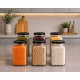 Mafa Home 6'lı Mutfak Bakliyat Erzak Saklama Kavanozu Seti Jumbo Boy 3 Litre Metal Kapak Etiket Hediyeli - Şeffaf - 6 Adet - 3 lt