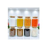 mafa home 8'li Ahşap Vakum Kapaklı Cam Bakliyat Saklama Kavanozu Seti 800 Ml Etiket Hediyeli