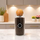Mafa Home Ahşap Top Kapaklı Cam Saklama Kavanozu 1400 ml Çay Etiketi Hediyeli - Şeffaf - 1 Adet
