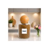 mafa home Ahşap Top Kapaklı Cam Saklama Kavanozu 800 Ml Hazır Kahve Etiketi Hediyeli