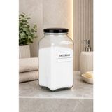 Mafa Home Kare Cam Deterjan Kavanozu 3000 ml Metal Kapaklı Etiket Hediyeli - Şeffaf - 1 Adet