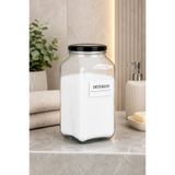 mafa home Kare Cam Deterjan Saklama Kavanozu 3 Litre Metal Kapaklı Etiket Hediyeli