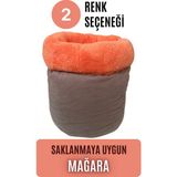 Mağara (45X40CM) - Modern Kedi/köpek Mağara Yatak, Saklanma Alanı, Sakinleştirici, Konforlu - Gri - Turuncu