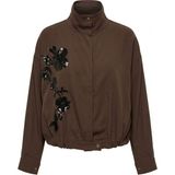 Magarde Gabardin Nakış Işlemeli Bomber Ceket- Kahverengi