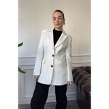 Magarde Nevür Detay Premium Blazer Ceket- Beyaz - S