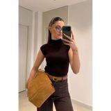 MAGARDE PREMİUM DİK YAKA BLUZ- KAHVERENGİ