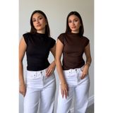 MAGARDE SİYAH KAHVE 2'Lİ PAKET PREMİUM DİK YAKA BLUZ- SİYAH KAHVE