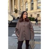 Magarde Yarasa Kol Kürk Detay Panço- Kahverengi - Standart