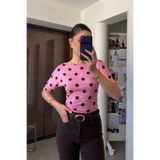 MAGARDE Yeni Sezon Yarım Kol Puantiye Detay Bluz- PEMBE