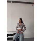 Maggaza Tek Düğme Crop Gri Ceket - L