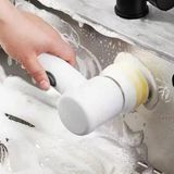 Magic Brush 5 İn 1 Kablosuz Şarjlı Temizlik Fırçası | Çok Amaçlı Döner Başlıklı Elektrikli Banyo, Mutfak Ve Fayans Temizleme Seti