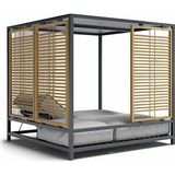 Magic Face Hard Kare Havuz Başı Divan Iki Kişilik Şezlong Gölgelikli Metal Minderli Montajsız Pergola Daybed - Antrasit - 180*180