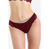 Magic Form 486 Kadın Beli Taşlı Arkası Dantelli Külot, Bordo, L Beden
