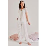 Magic Form Kadın Kısa Kol Ekru Lohusa Pijama Takımı 19108 EKRU L