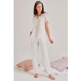 Magic Form Kadın Kısa Kol Ekru Lohusa Pijama Takımı 19108 EKRU S