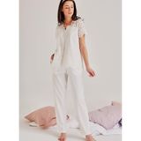 Magic Form Kendinden Brode Desenli Pijama Takımı, S, MF19108EKRU, Ekru, Kadın