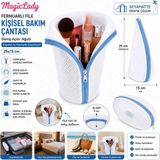 Magic Lady Fermuarlı Mavi File Kişisel Bakım Çantası – Geniş Açılır Ağızlı Seyahat ve Kozmetik Düzenleyici