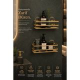 Magic Objects Paslanmaz İkili Yapışkanlı Banyo Düzenleyici Duşakabin Rafı, Premium Gold Şampuanlık Organizer