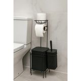 Magic Objects Yedekli Siyah Kare Wc Kağıtlığı Tuvalet Fırçalığı Çöp Kovası Seti, Metal Askılı Wc Kağıtlık Fırça