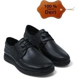 Magic Shoes Klasik Deri Baba Ayakkabısı Erkekler İçin Ortopedik Düz Taban - Siyah