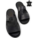Magic Shoes Tamamen Deri ve Topuk Yastıklı Sistemli Ortopedik Erkek Terlik - 00-Siyah