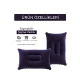 Magic Water Kadife Kaplı Şişme Yastık - Kamp Yastığı / Seyahat Yastığı 4 Adet 35 x 21 x 9 cm Ölçüler