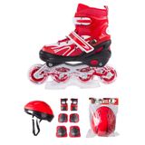 MAGICAL Kırmızı Işıklı Ayarlanabilir 2+2 Silikon Teker Metal Alıştırma Pateni Kask ve Dizlik Seti