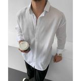 Magıcalfashıon Erkek Oversize Uzun Kollu Yazlık Keten Gömlek - 001 - Beyaz