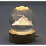 Magicool 3D Kristal Cam Küre Ahşap Soketli Istanbul Temalı LED Lamba ALK2573 - Çok Renkli - Standart - Düz