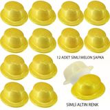 magicool Altın Renk Simli Melon Yuvarlak Parti Şapkası 12 Adet