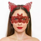 magicool Ateş Kırmızısı Dantel Taç Ve Maske Seti 10 No - Maskeli Balo Özel Gün Seti