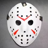 magicool Beyaz Renk Kırmızı Çizgili Tam Yüz Hokey Jason Maskesi Hannibal Maskesi
