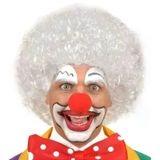 magicool Beyaz Renk Kıvırcık Afro Bonus Peruk Saç Ve Kırmızı Sünger Burun Seti