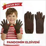 magicool Çocuk Boy Pandomim Eldiveni Beyaz Puantiyeli Kahve Renk Gösteri Eldiveni 23 Nisan 19 Mayıs