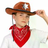 magicool Çocuk Kovboy Şapka Rozetli Kahverengi Kırmızı Bandana Seti