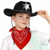magicool Çocuk Kovboy Şapka Rozetli Siyah Kırmızı Bandana Seti