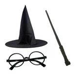 magicool Harry Potter Siyah Şapkası Harry Potter Gözlüğü Harry Potter Asası 3 Lü Set
