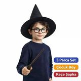 magicool Harry Potter Tarzı Çocuk Seti (siyah Keçe Şapka, Asa, Gözlük)