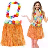 magicool Hawaii Luau Aloha Turuncu Püsküllü 40 Cm Etek Ve Hawaii Kolye Seti