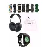magicool K32 Kombo 7 Adet Kordon Akıllı Saat Airpods Kulaklık Kafa Üstü Kablosuz Kulaklık Set - Siyah