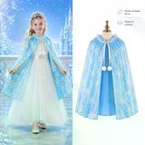magicool Kar Tanesi Desenli Mavi Elsa Pelerini - Astarlı Frozen Pelerini 85 Cm