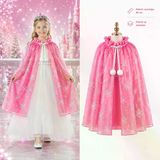magicool Kar Tanesi Desenli Pembe Elsa Pelerini - Astarlı Frozen Pelerini 85 Cm