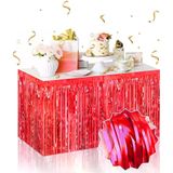 magicool Kendinden Yapışkanlı Kırmızı Metalize Püsküllü Masa Eteği – 75 X 275 Cm Parti Süslemesi