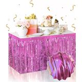 magicool Kendinden Yapışkanlı Pembe Metalize Püsküllü Masa Eteği – 75 X 275 Cm Parti Süslemesi