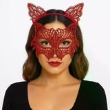 magicool Kırmızı Dantel Kedi Maskesi Ve Dantel Taç Seti 8 No – Kadın Kostüm Aksesuarı