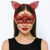 magicool Lüks Kırmızı Dantel Taçlı Maske Seti 2 No - Parti, Balo, Kostüm Aksesuarı